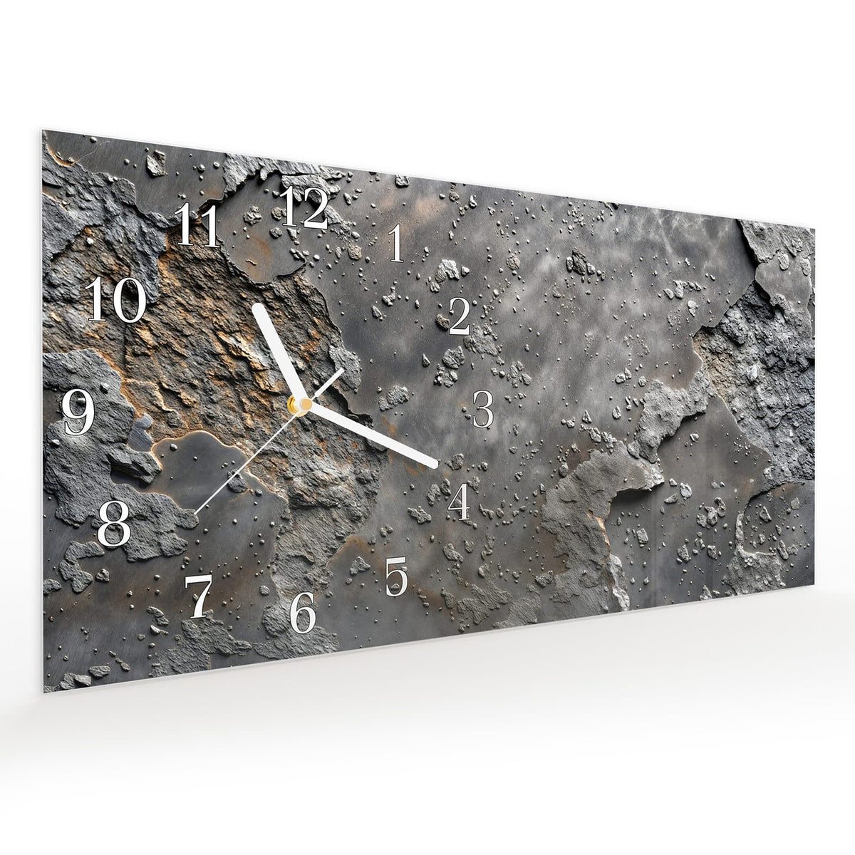 Vormontiert – mit Schwebeeffekt – Wanduhr Verwitterte & Oberfläche aus Glas – Querformat 60 × 30 cm