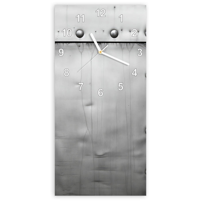 Wanduhr Metallplattenoptik aus Glas – Hochformat 30 × 60 cm mit Ziffernblatt Modern