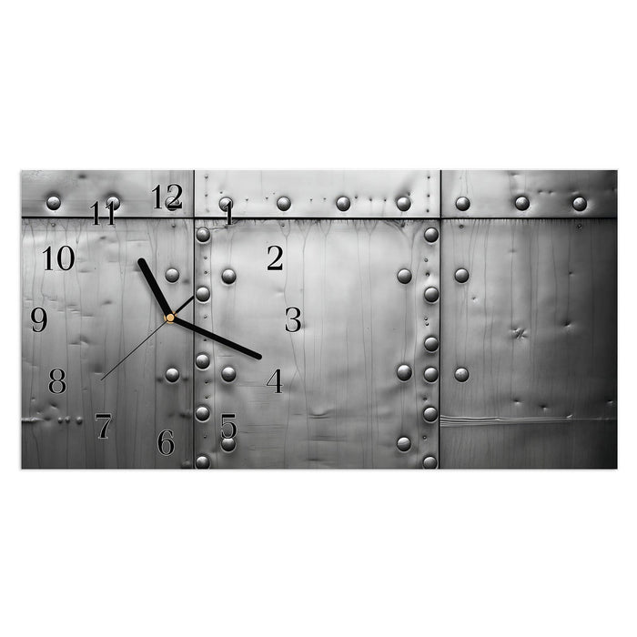 Wanduhr Metallplattenoptik aus Glas – Querformat 60 × 30 cm mit Ziffernblatt Klassisch
