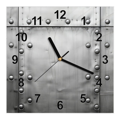 Wanduhr Quadratisch mit dem Motiv Stahlplatten mit Nieten