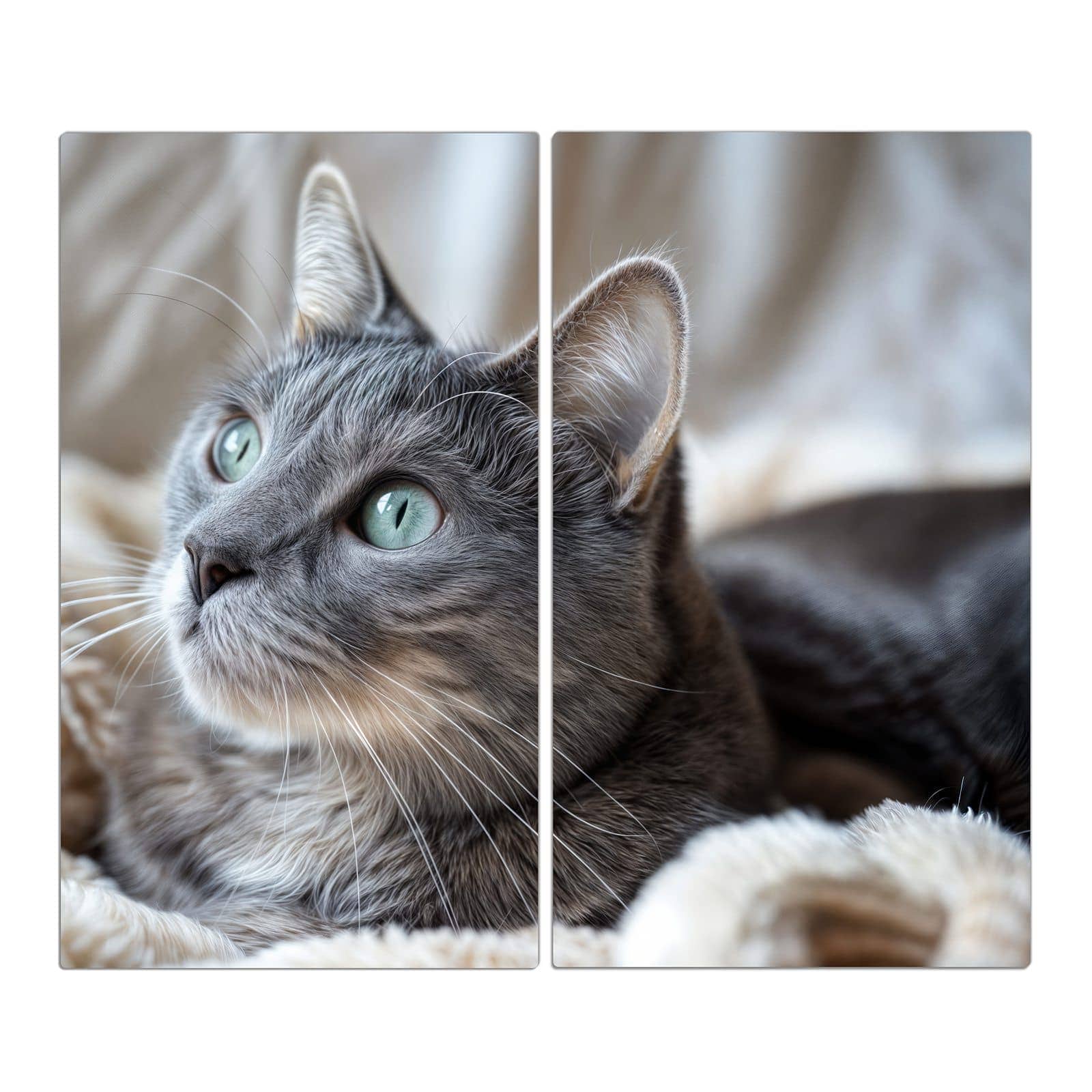 2-teilige Herdabdeckplatte mit Kuschelige Katze-Motiv in der Frontansicht #grösse_2-Teilig (60x52cm)