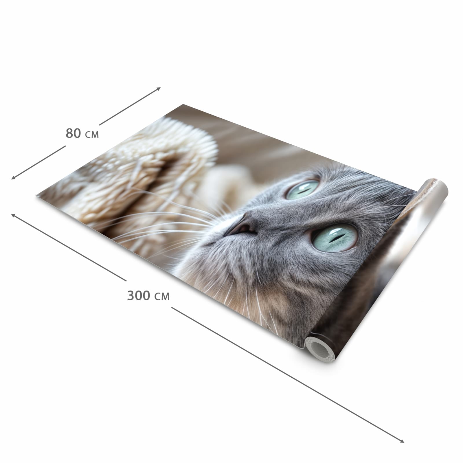 Farbbeständiger Küchenteppich mit Motiv Kuschelige Katze in der Größe 80x280 cm