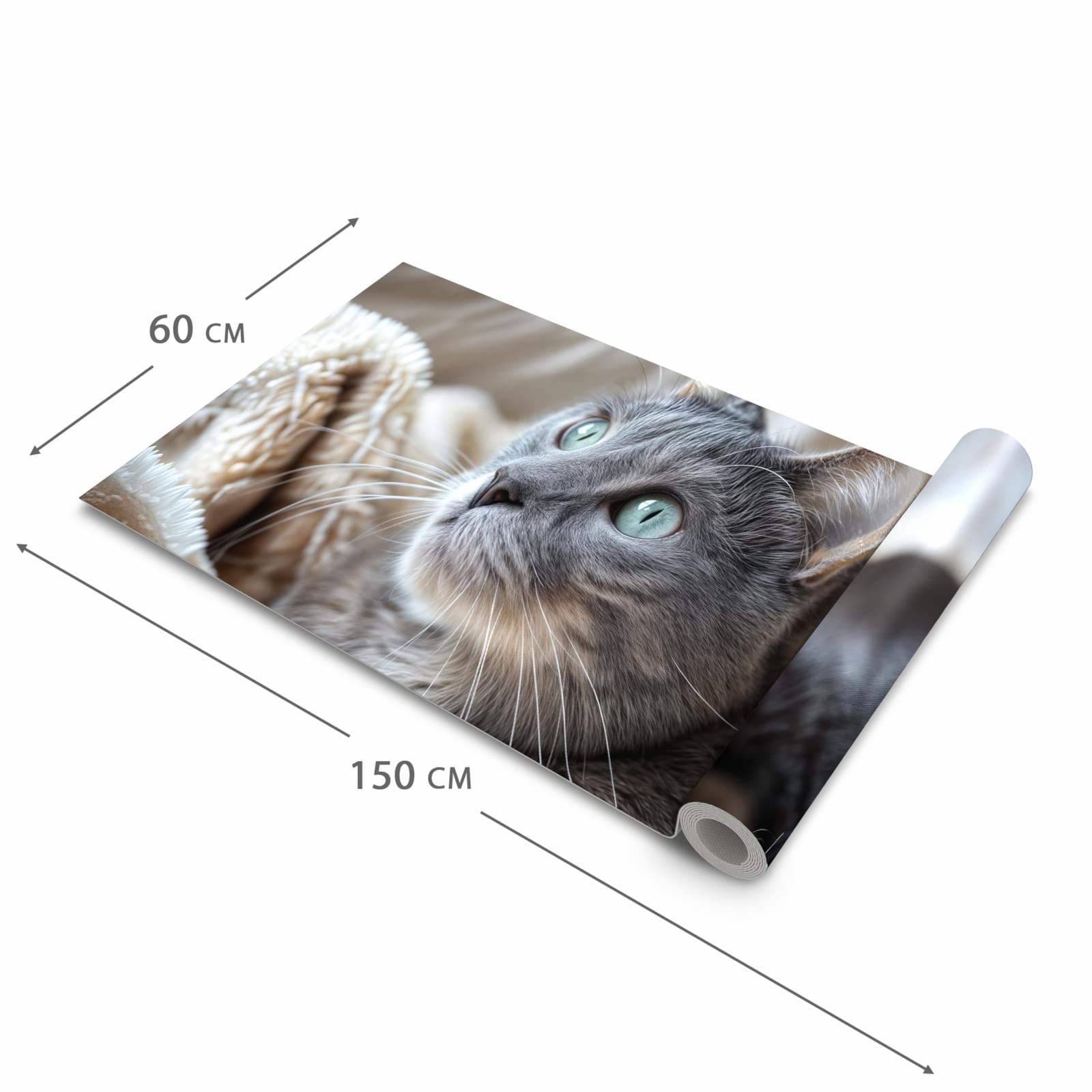Hygienischer Teppich fürs Esszimmer mit Motiv Kuschelige Katze in der Grösse 80x250 cm