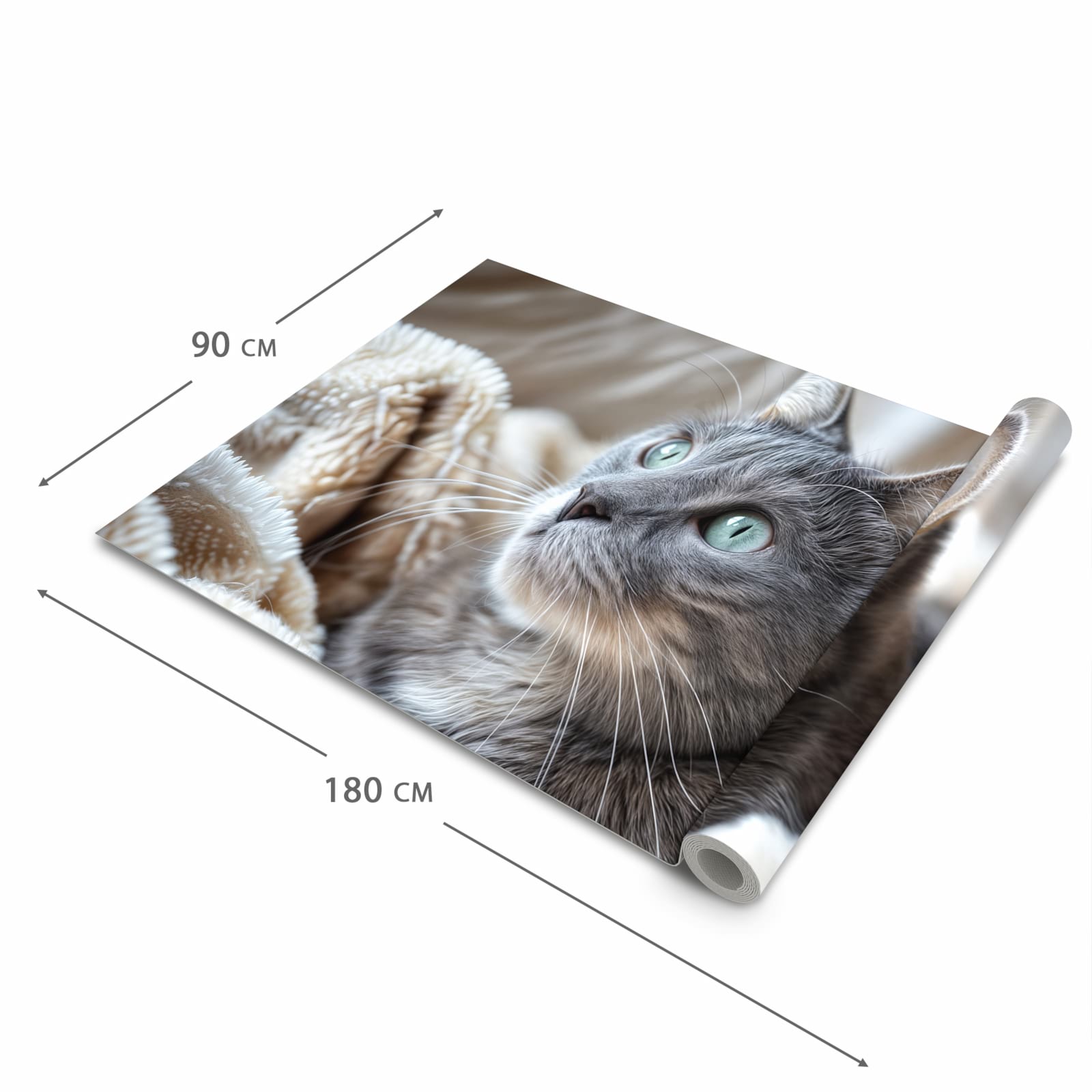 Formstabiler waschbarer Küchenteppich mit Motiv Kuschelige Katze in der Grösse 80x280 cm