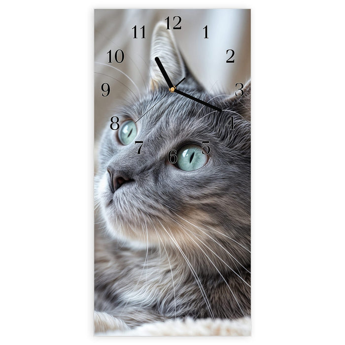 Wanduhr Kuschelige Katze aus Glas – Hochformat 30 × 60 cm mit Ziffernblatt Klassisch