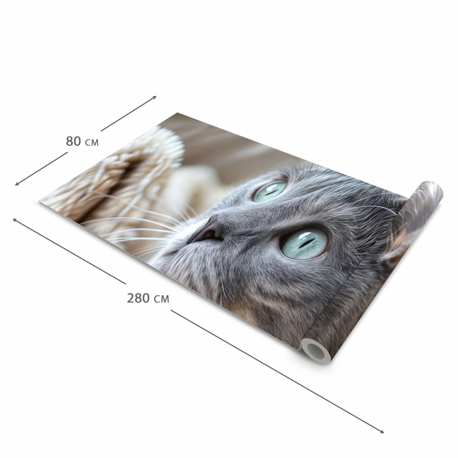 Bodenschonender rutschfester Küchenteppich mit Motiv Kuschelige Katze in der Grösse 80x250 cm