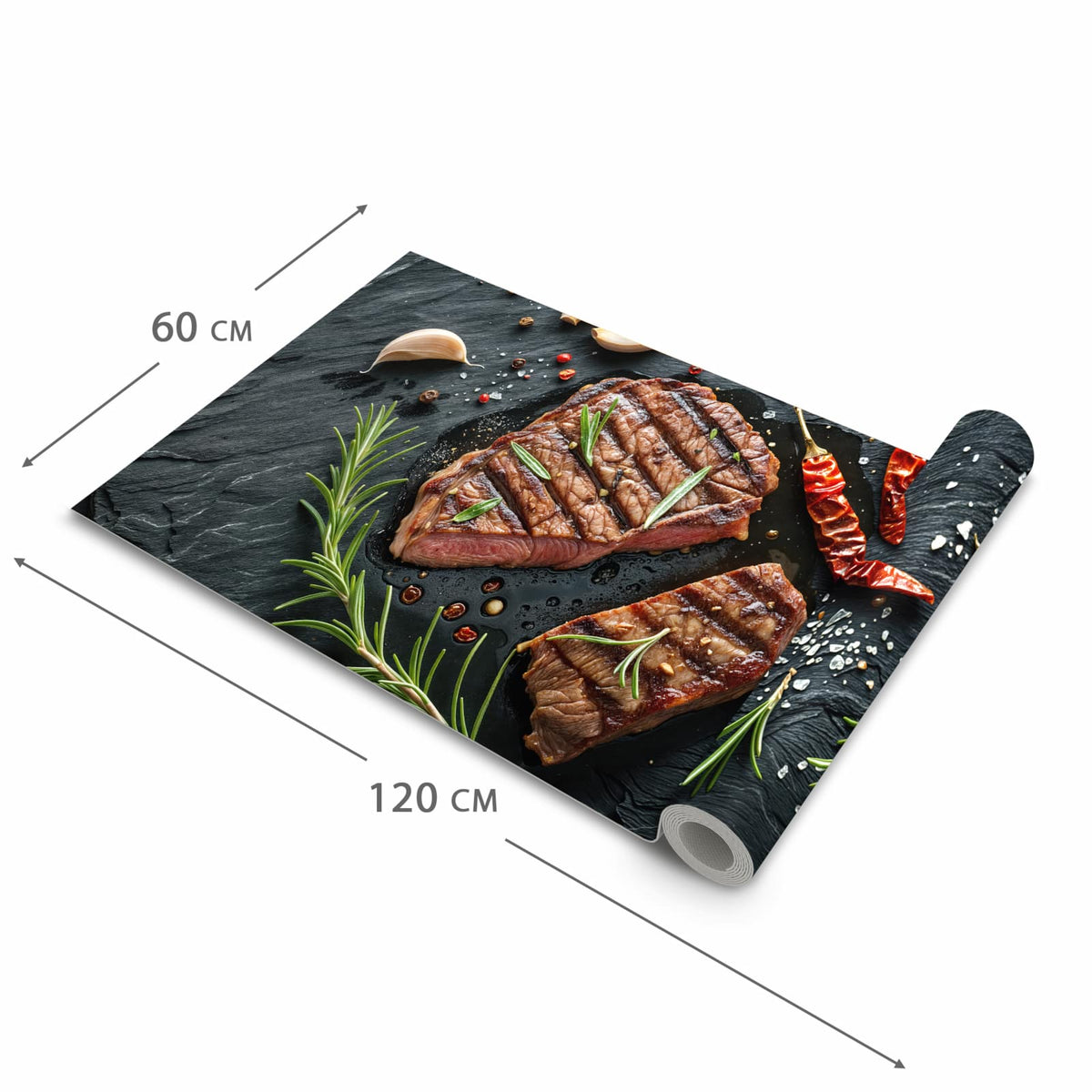Abriebfester Küchenläufer mit Motiv Steak von Gegrilltes in der Grösse 80x250 cm