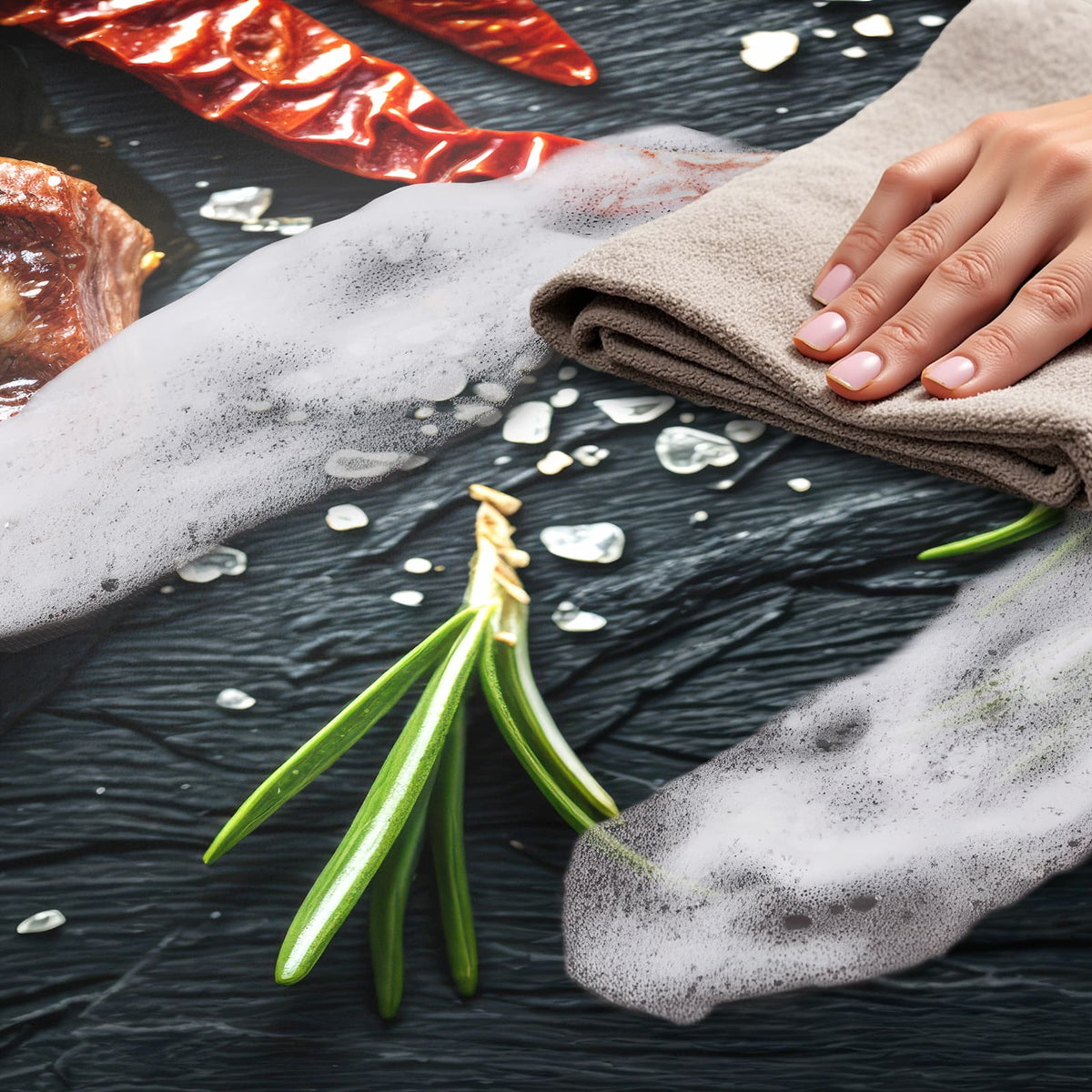 Abriebfester rutschfester Küchenteppich mit Motiv Steak von Gegrilltes, einfach zu reinigen
