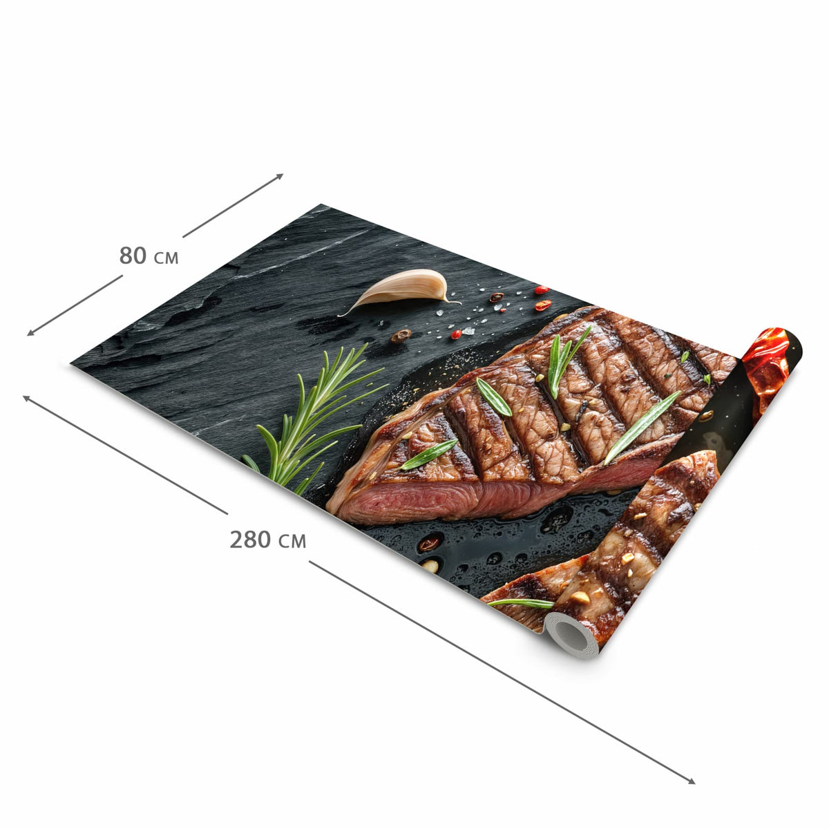 Pflegeleichter Läufer Eingangsbereich mit Motiv Steak von Gegrilltes in der Größe 80x250 cm