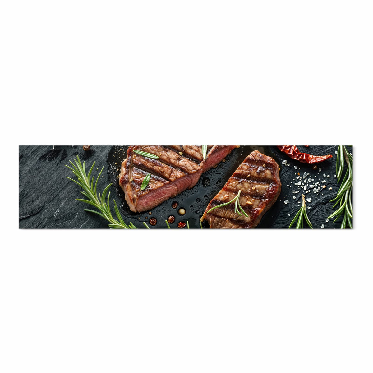 Langlebiger Küchenläufer mit Motiv Steak von Gegrilltes in Frontansicht