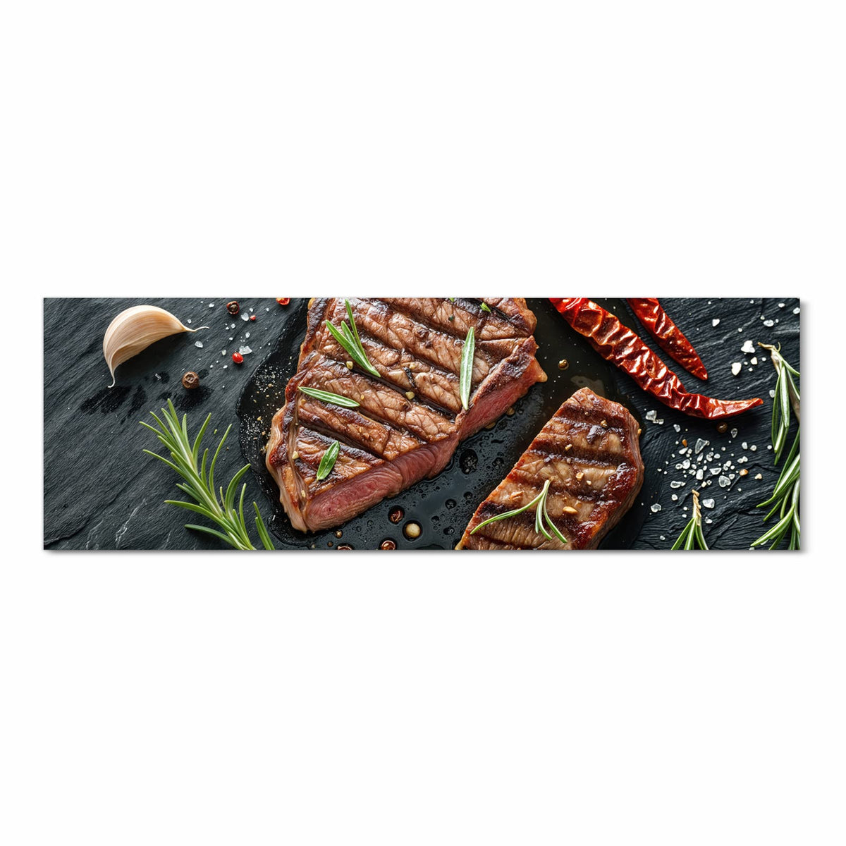 Geruchsneutraler waschbarer Teppich für die Küche mit Motiv Steak von Gegrilltes in Frontansicht