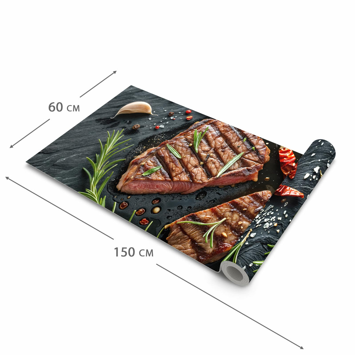 UV-beständiger Küchenvorleger mit Motiv Steak von Gegrilltes in der Größe 80x250 cm