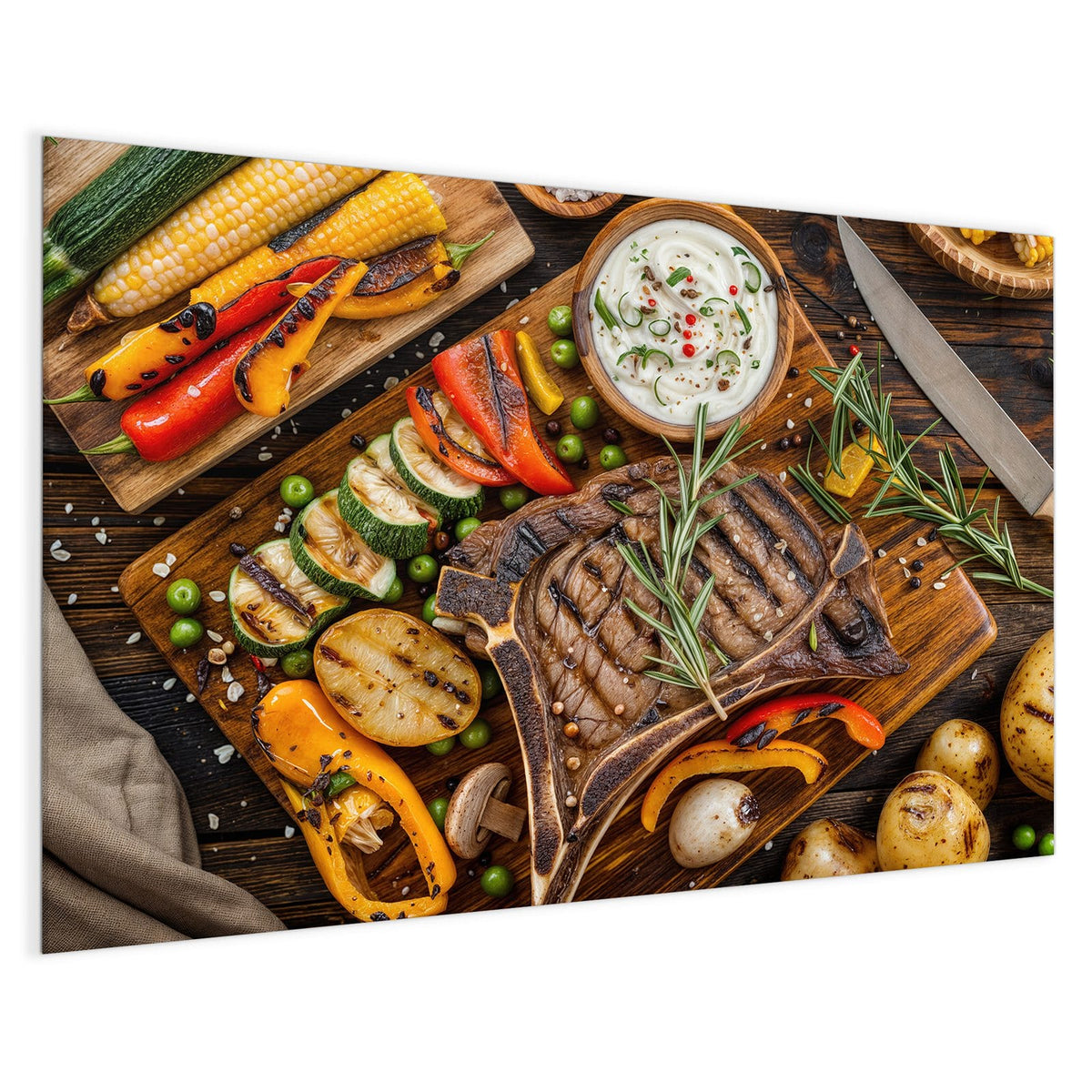 4 mm Glas statt lackiertem Blech – Magnettafel - Steak mit Grillgemüse