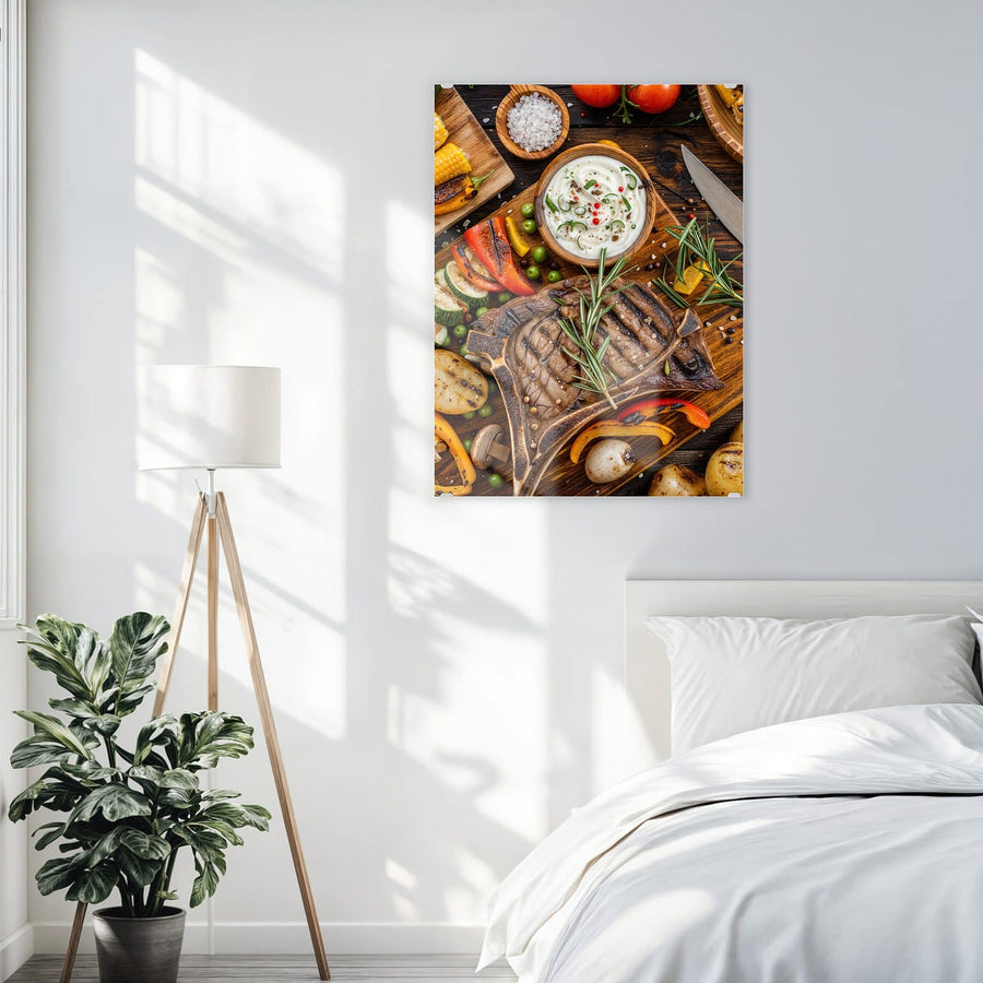 Maße Wandbild - Steak mit Grillgemüse - Hochformat