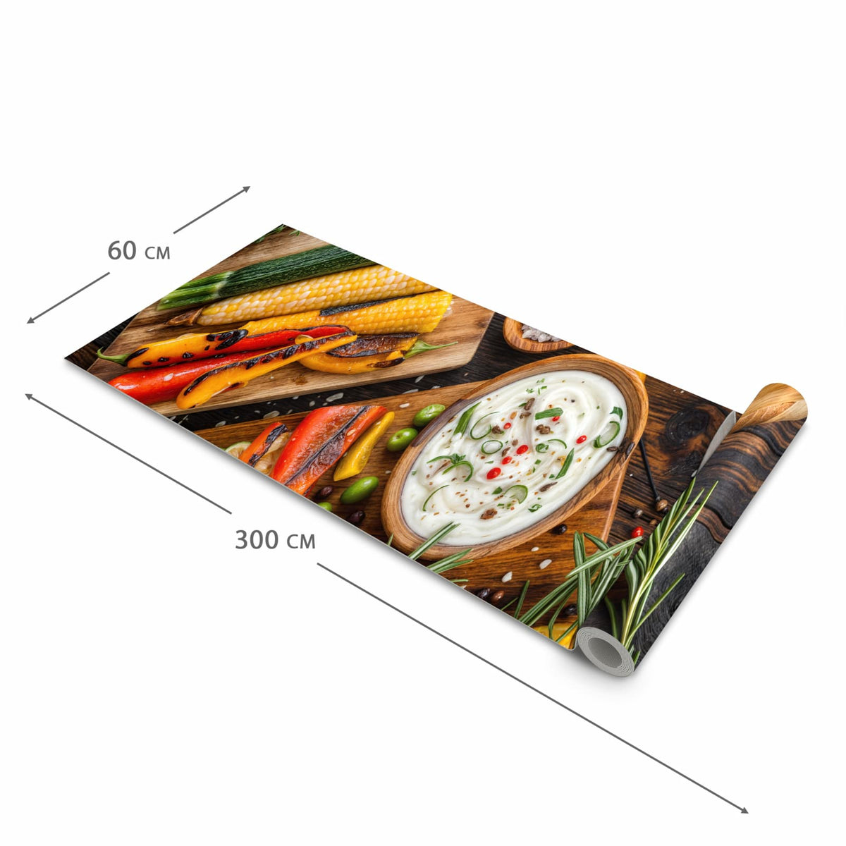 Bodenschonender Küchenteppich mit Motiv Grillmahlzeit in der Grösse 80x200 cm