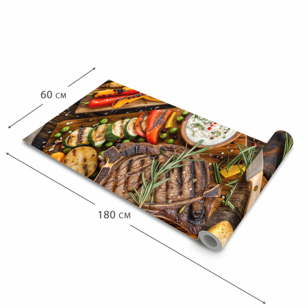 Langlebiger Küchenläufer mit Motiv Grillmahlzeit in der Grösse 80x200 cm