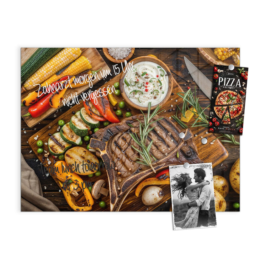 Maße Magnettafel - Steak mit Grillgemüse