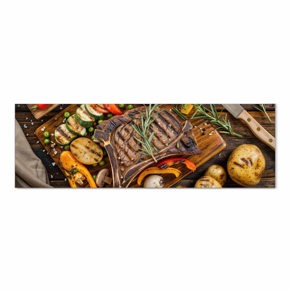 Abriebfester Küchenteppich mit Motiv Grillmahlzeit in der Küche - Frontansicht