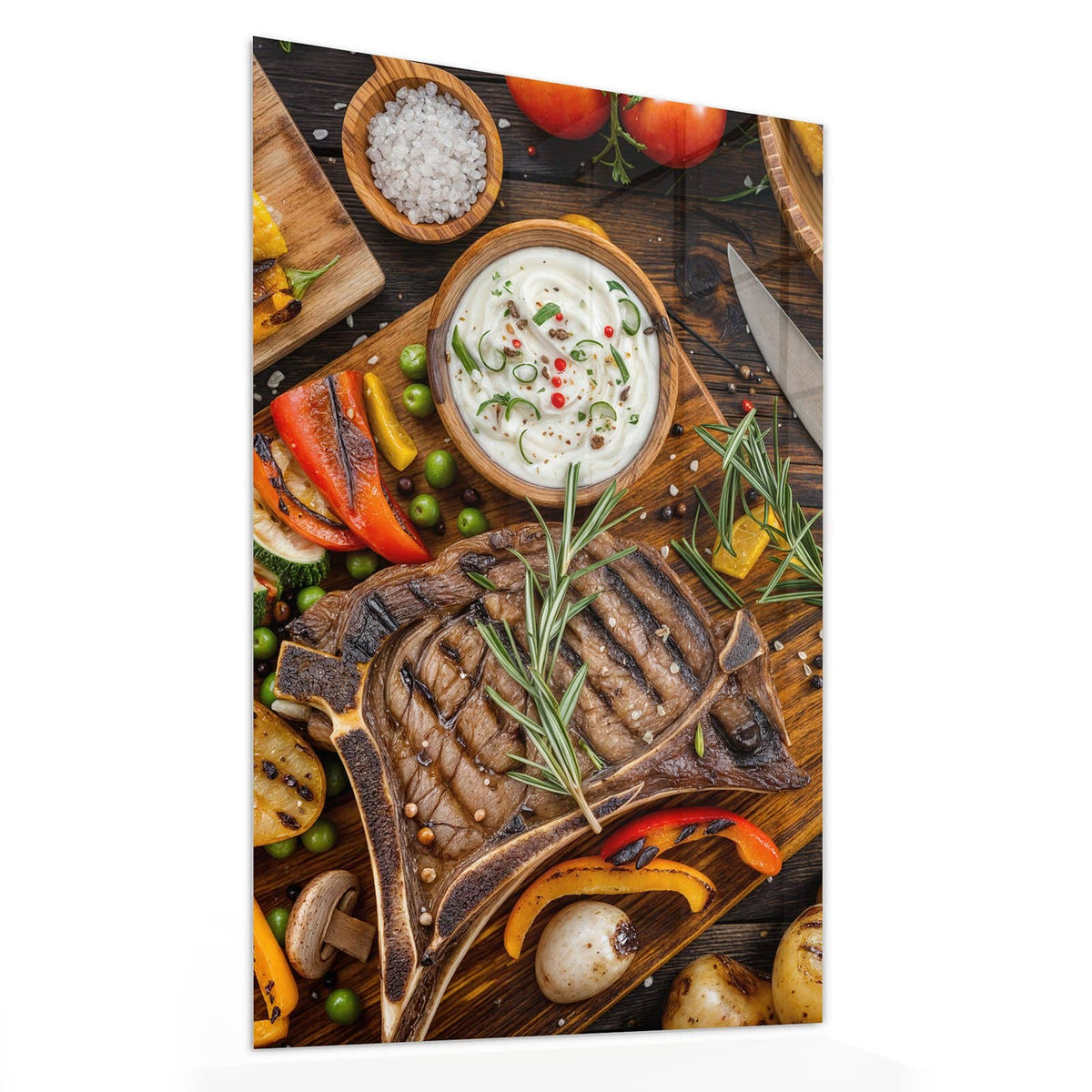 11 Größen – von 30 × 60 bis 60 × 150 cm – Wandbild - Steak mit Grillgemüse - Hochformat