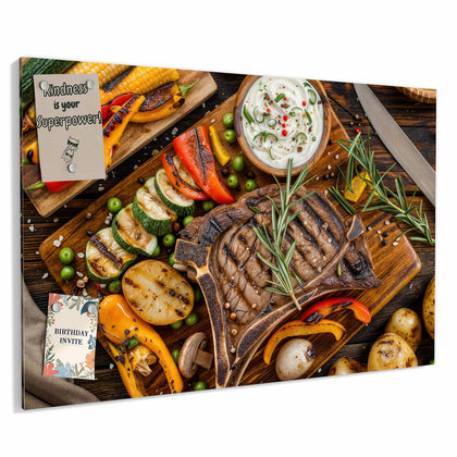 Metall Magnettafel mit dem Motiv Steak mit Grillgemüse