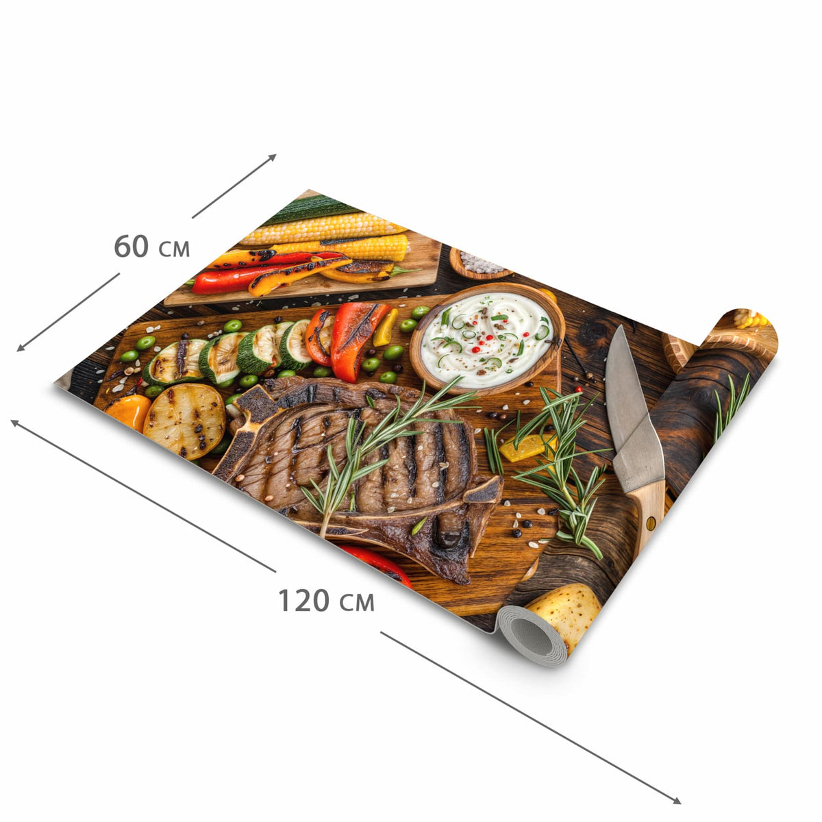 Strapazierfähiger abwaschbarer Küchenläufer mit Motiv Grillmahlzeit in der Größe 80x200 cm