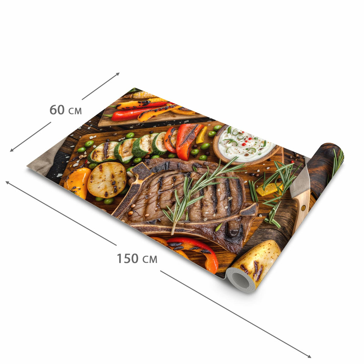 Waschbarer Küchenteppich mit Motiv Grillmahlzeit in der Größe 80x200 cm