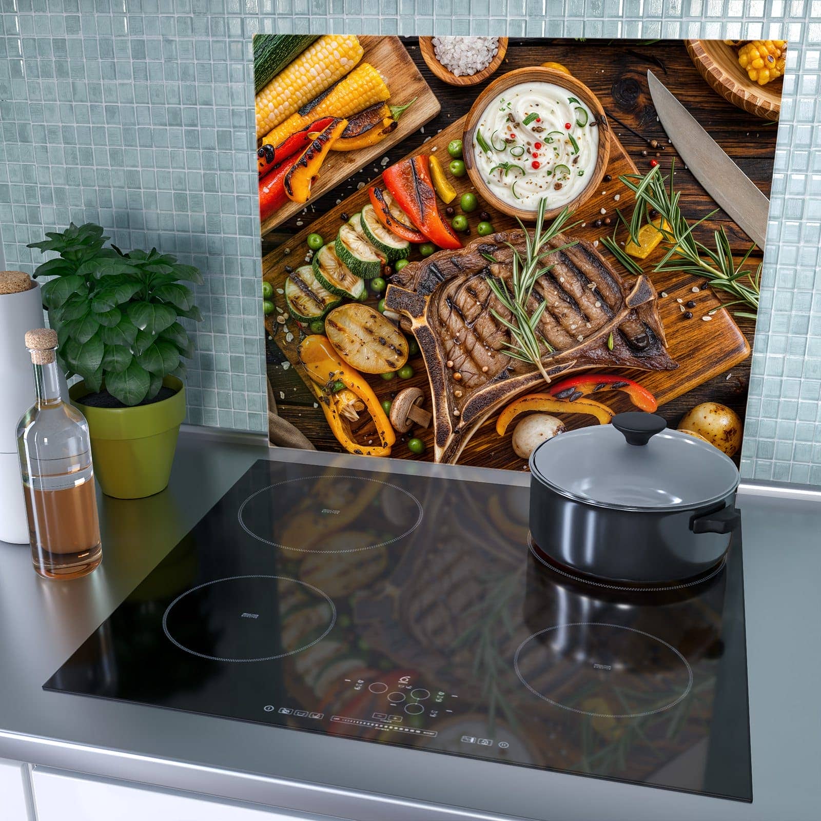 1-teilige Herdabdeckplatten für Ceranfeld mit Grillmahlzeit-Motiv als Spritzschutz