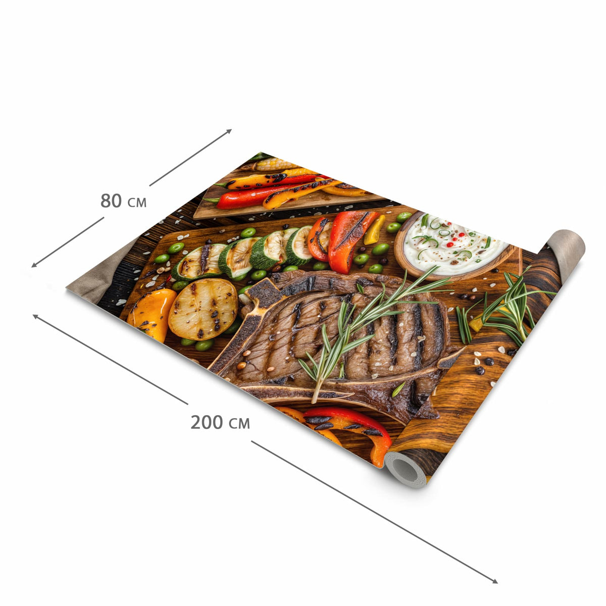 Bodenschonender Küchenteppich mit Motiv Grillmahlzeit in der Grösse 80x250 cm