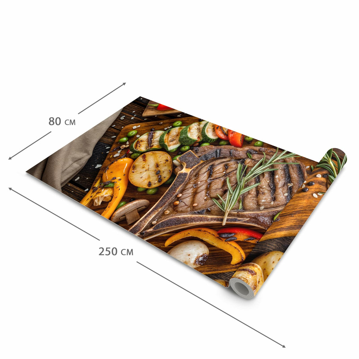 Farbbeständiger Küchenteppich mit Motiv Grillmahlzeit in der Grösse 80x250 cm