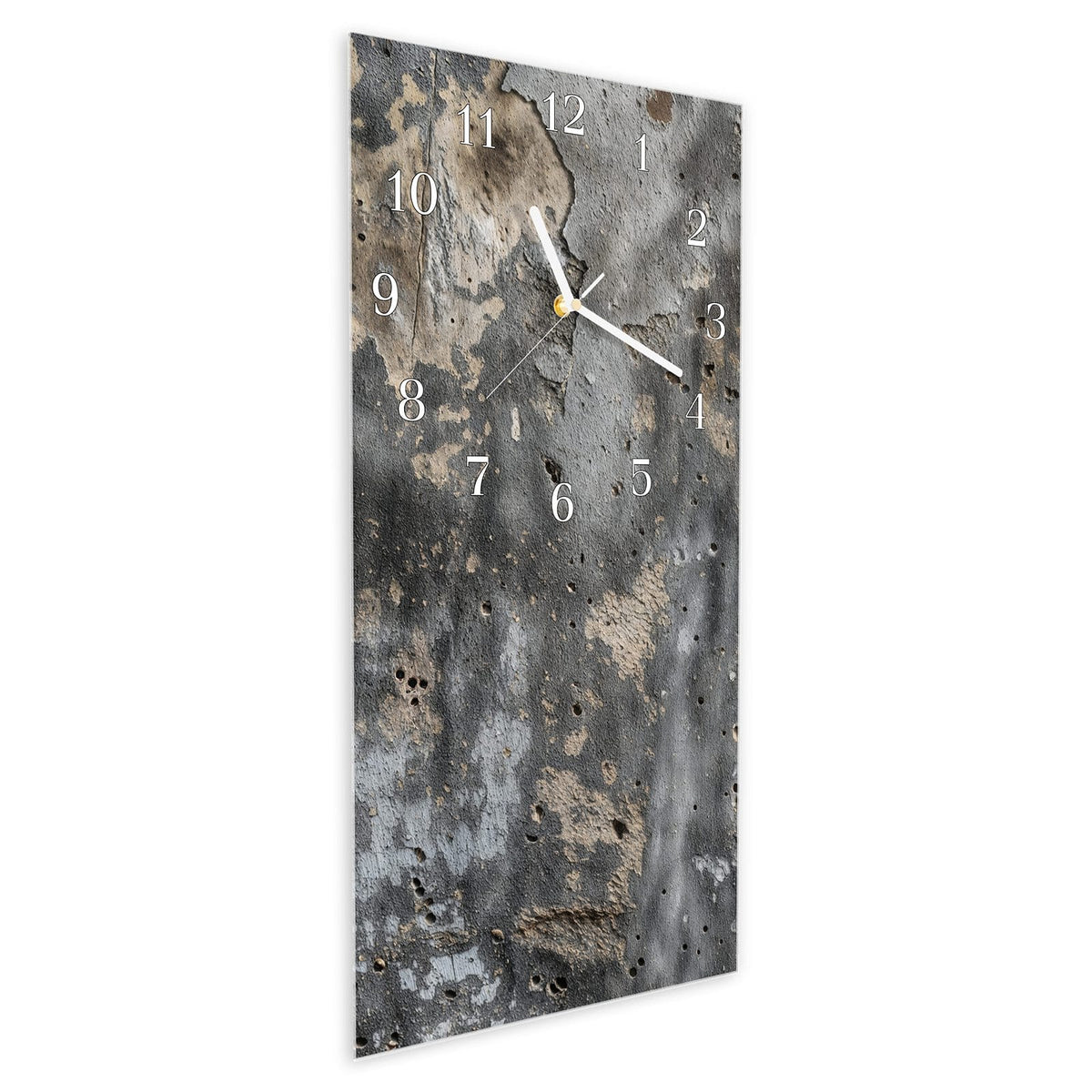 Vormontiert – mit Schwebeeffekt – Wanduhr Raue Betonwand aus Glas – Hochformat 30 × 60 cm