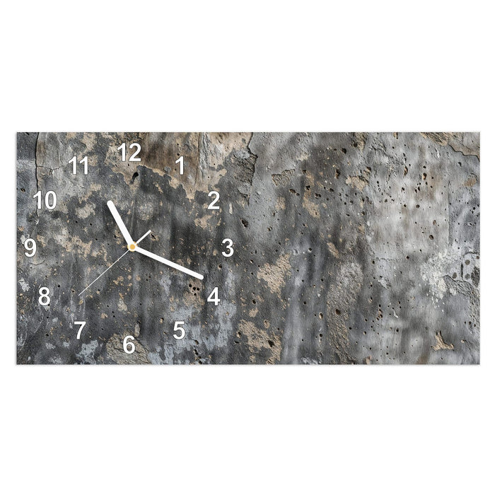 Wanduhr Raue Betonwand aus Glas – Querformat 60 × 30 cm mit Ziffernblatt Modern