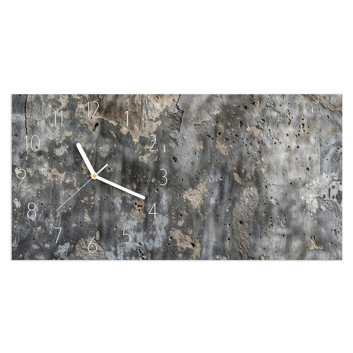 Wanduhr Raue Betonwand aus Glas – Querformat 60 × 30 cm mit Ziffernblatt Elegant