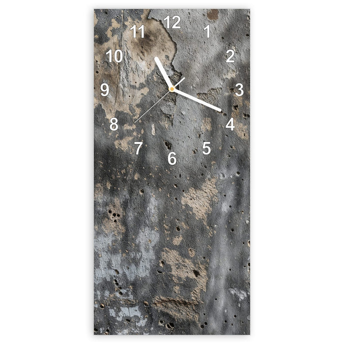 Wanduhr Raue Betonwand aus Glas – Hochformat 30 × 60 cm mit Ziffernblatt Modern