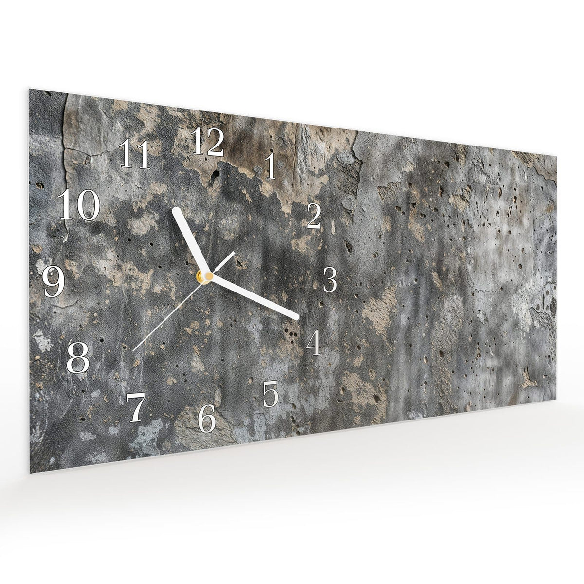 Vormontiert – mit Schwebeeffekt – Wanduhr Raue Betonwand aus Glas – Querformat 60 × 30 cm