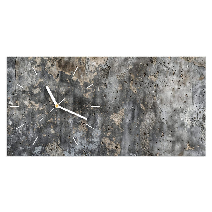 Wanduhr Raue Betonwand aus Glas – Querformat 60 × 30 cm mit Ziffernblatt Linie