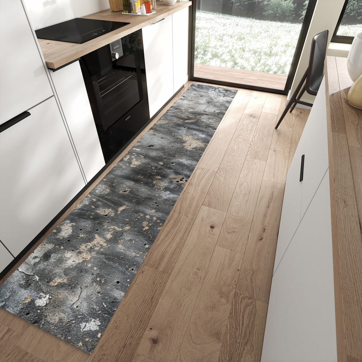 Geruchsneutraler Bodenläufer Teppich mit Motiv Wand von Abstrakte in moderner Küche