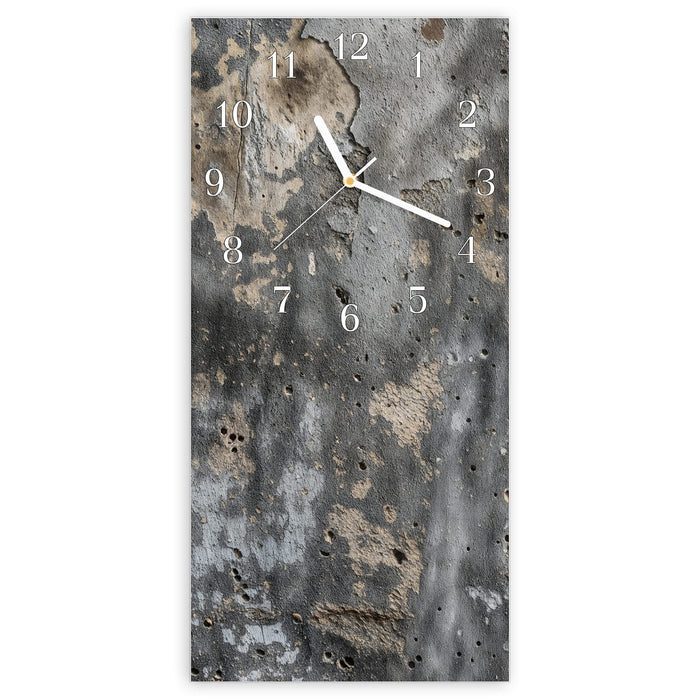 Wanduhr Raue Betonwand aus Glas – Hochformat 30 × 60 cm mit Ziffernblatt Klassisch