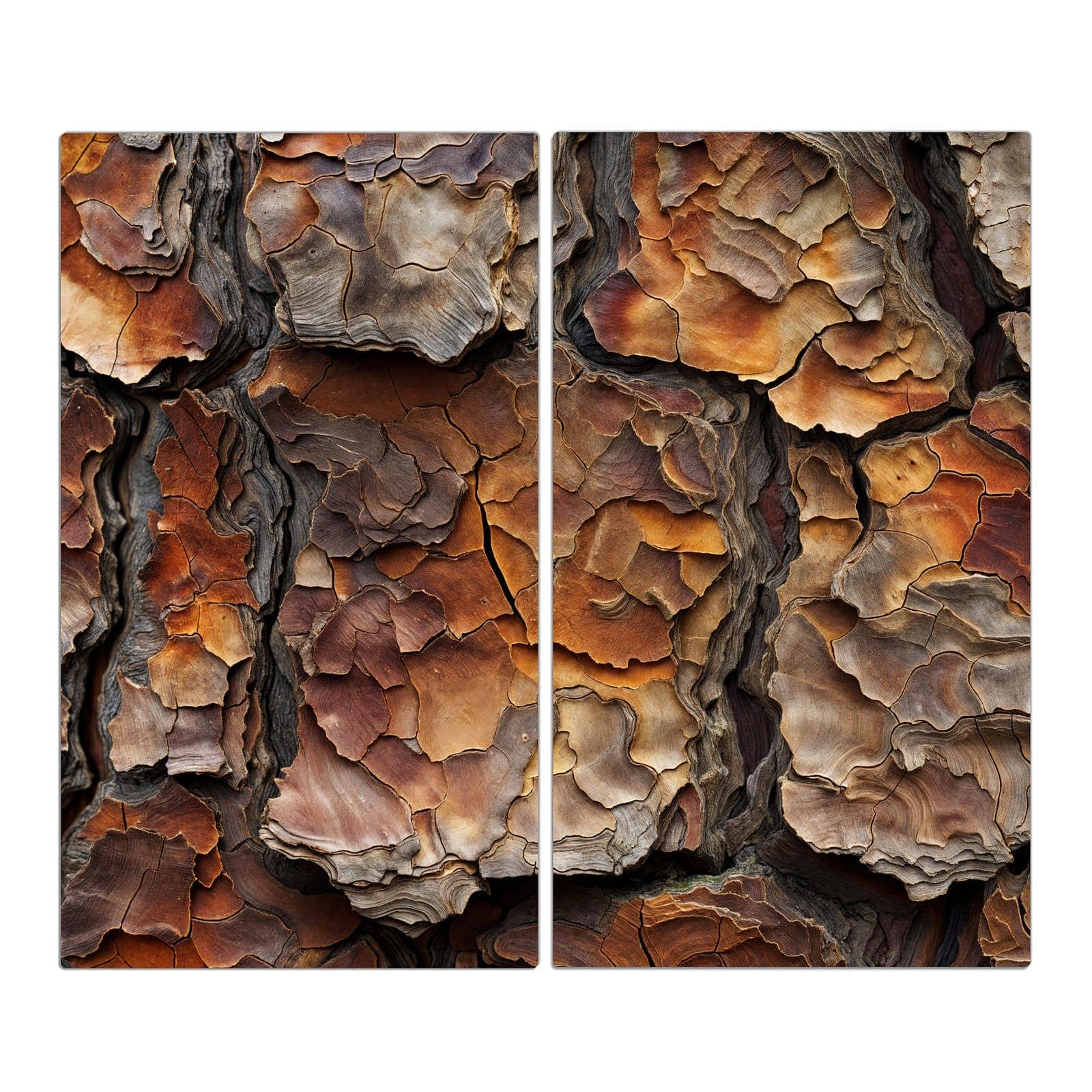 2-teilige Herdabdeckung aus Glas mit Baumrindenstruktur-Motiv in der Frontansicht #grösse_2-Teilig (60x52cm)
