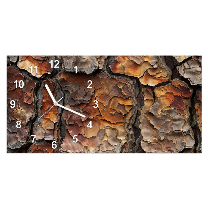 Wanduhr Baumrindenstruktur aus Glas – Querformat 60 × 30 cm mit Ziffernblatt Modern