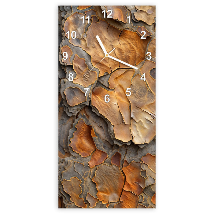Wanduhr Rinde Struktur Formen aus Glas – Hochformat 30 × 60 cm mit Ziffernblatt Modern