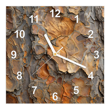 Wanduhr Quadratisch mit dem Motiv Kiefernrinde