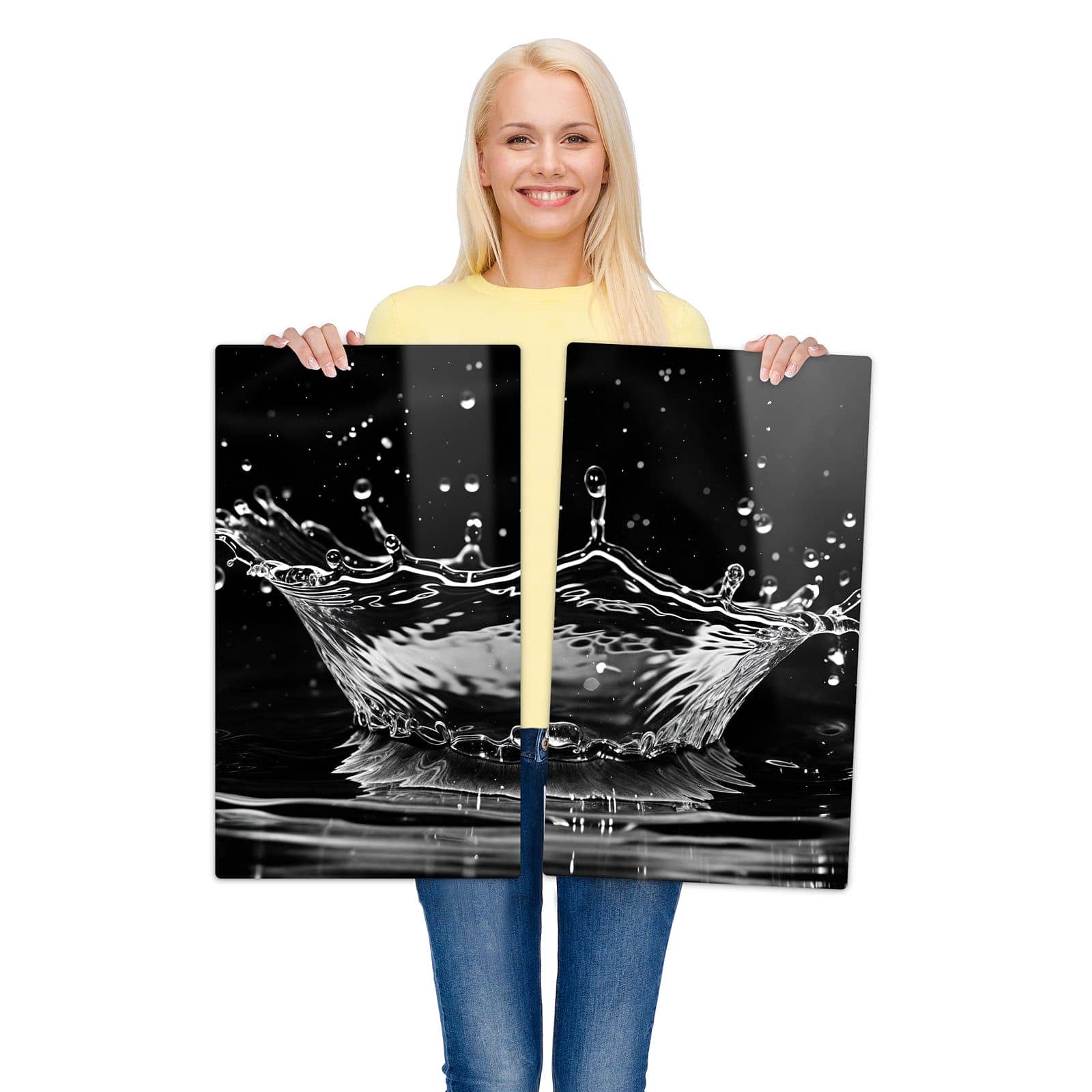 2-teilige Abdeckplatten für Herd mit Sanfte Wasserspritzer-Motiv wird zur Größendarstellung gehalten