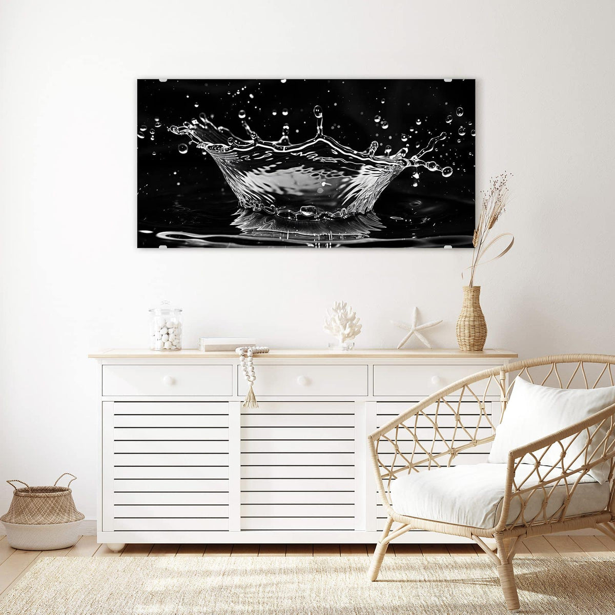 Echtglas, 4 mm – kein Acryl, keine Folie – Wandbild - Wasserkrone - Querformat