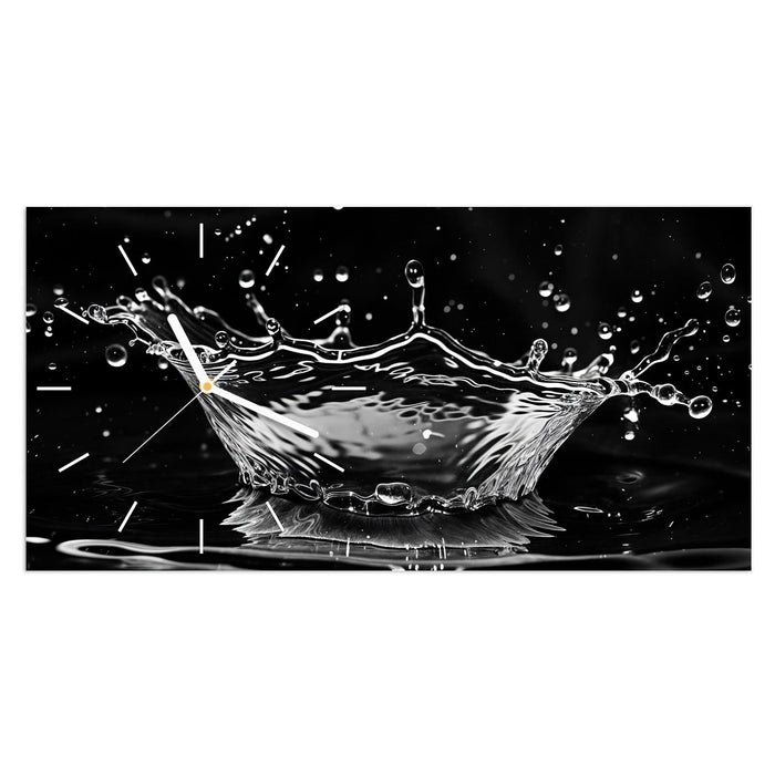 Wanduhr Sanfte Wasserspritzer aus Glas – Querformat 60 × 30 cm mit Ziffernblatt Linie