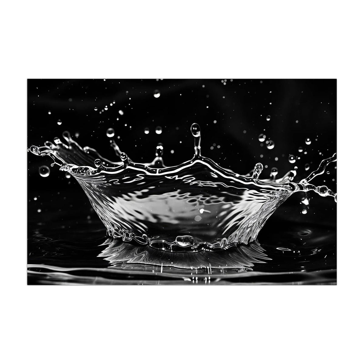 Küchenrückwand aus Glas Wasserkrone im Hochformat, Motiv bildfüllend von vorn #grösse_40 x 60 cm #grösse_50 x 75 cm #grösse_60 x 90 cm #grösse_80 x 120 cm