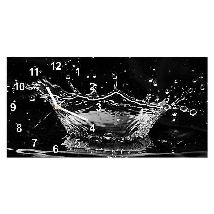 Wanduhr Sanfte Wasserspritzer aus Glas – Querformat 60 × 30 cm mit Ziffernblatt Modern