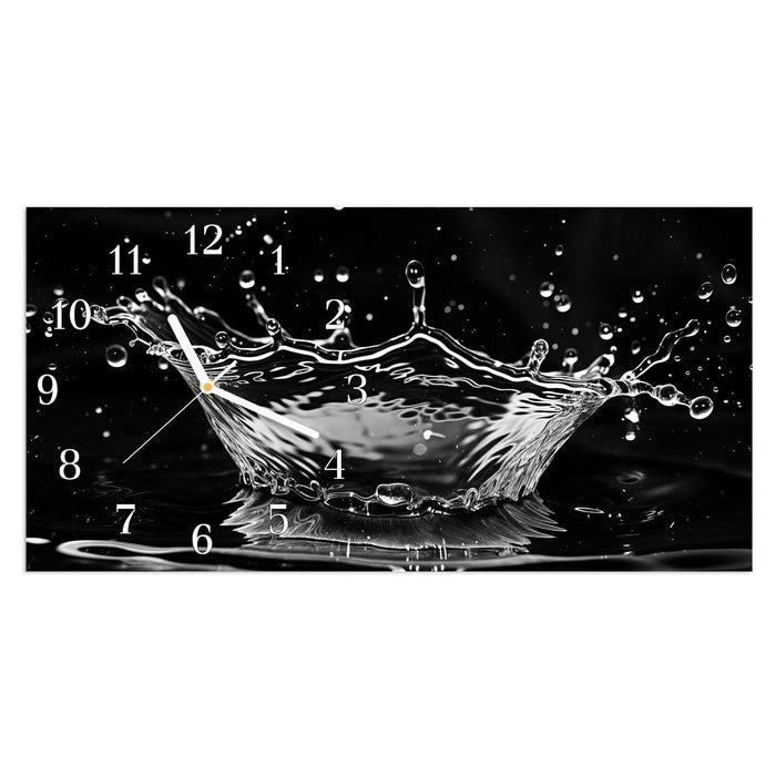 Wanduhr Sanfte Wasserspritzer aus Glas – Querformat 60 × 30 cm mit Ziffernblatt Klassisch