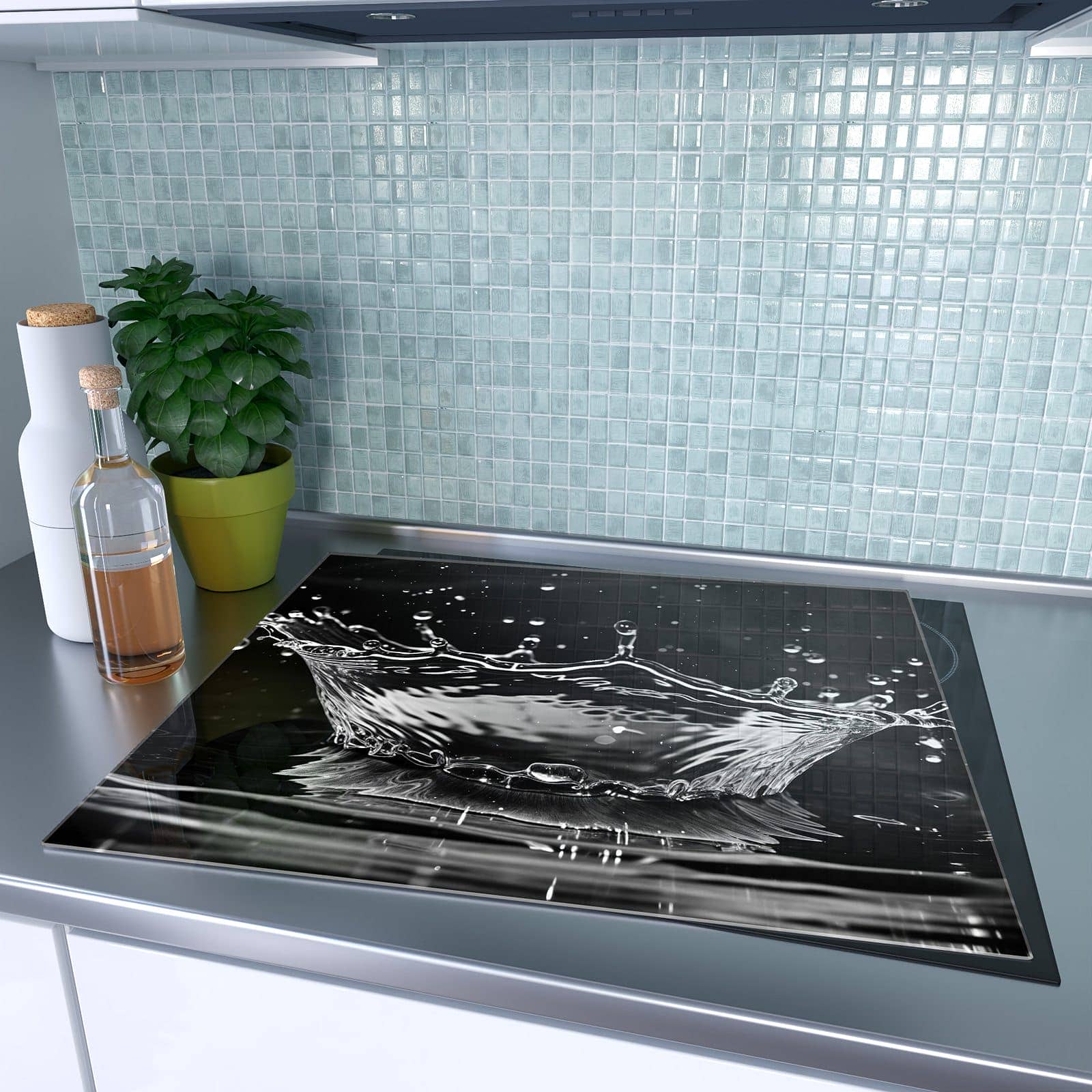 1-teilige Herdabdeckplatten aus Glas mit Sanfte Wasserspritzer-Motiv auf dem Ceranfeld