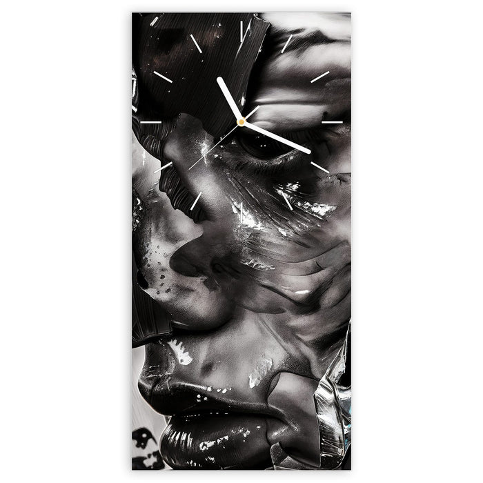 Wanduhr Abstraktes Porträt aus Glas – Hochformat 30 × 60 cm mit Ziffernblatt Linie