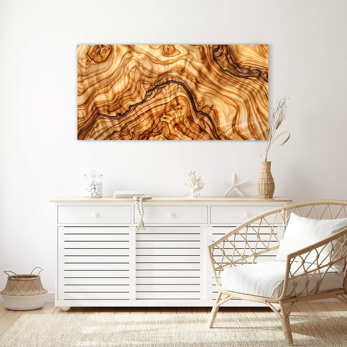 Echtglas, 4 mm – kein Acryl, keine Folie – Wandbild - Olivenholz - Querformat